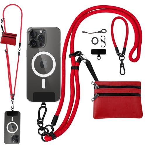 Newlibery Phone Lanyard Crossbody Wrist Strap, Clip and Go Strap for Phone with Wallet, Adjustable Anti-Theft Cell Phone Strap for All Phones (Red) - color: Red
