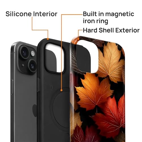 Magnetic Phone Case for iPhone 15,Compatible with MagSafe,Durable 2 Layers Full Covered Shockproof Protective Cover-Autumn Maple Leaves - color: Autumn Maple Leaves, size: iPhone 15