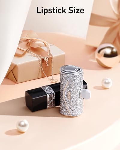 iWALK Upgraded Sparkly Portable Charger 22.5W, 5000mAh Power Bank for iPhone 18 Pro/17/16/15 Series, Mini Battery Pack with Built-in USB-C Connector Compatible with Samsung S25/24, iPad Air, AirPods - color: Silver