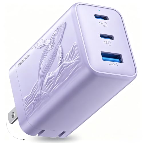 65W USB C GaN Charger,Dual USB-C & USB-A Fast Charger Block, USBC wall Charger Compatible with Galaxy S25/S24/ Ultra, iPhone 16/15 Series, iPad mini, MacBook Pro/Air(Purple) - color: Light Purple Orca