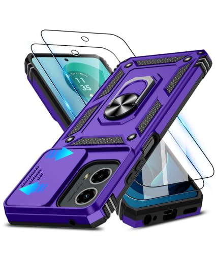 ATUMP for Moto G-5G 2024 Case with Camera Lens Cover & HD Screen Protector(2 Pcs), [10FT Military Grade Drop Protection] Magnetic Ring Holder Kickstand Protective Cover for Motorola G 5G 2024, Purple - color: Purple, size: Moto G 5G 2024 - 6.6 Inch