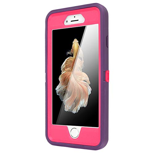 AICase iPhone 6 Case, iPhone 6S Case [Heavy Duty] Built-in Screen Protector Tough 3 in 1 Rugged Shockproof Cover for Apple iPhone 6/6S (Dark Purple/Rose Red) - color: Dark Purple/Rose Red