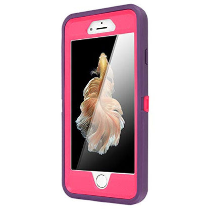 AICase iPhone 6 Case, iPhone 6S Case [Heavy Duty] Built-in Screen Protector Tough 3 in 1 Rugged Shockproof Cover for Apple iPhone 6/6S (Dark Purple/Rose Red) - color: Dark Purple/Rose Red