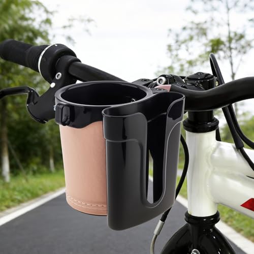 3-in-1 Universal Bike Cup Holder with Cell Phone Case Keys Hook, Beige - color: beige