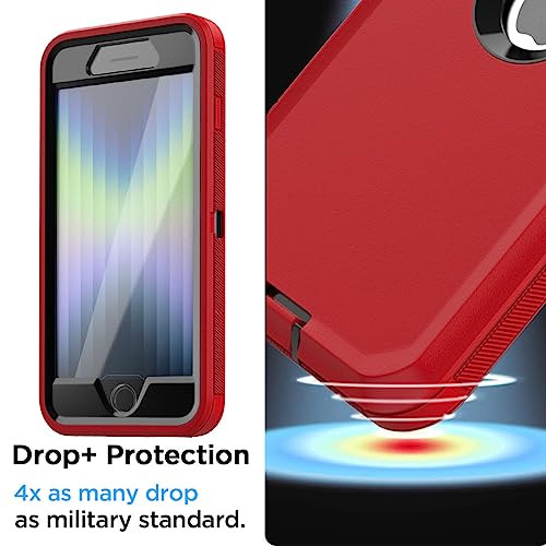 AICase for iPhone SE Case 3rd & 2nd Generation, for iPhone SE 2022/2020 Built-in Screen Protector Heavy Duty Protective Shockproof 3-Layer Full Body Rugged Phone Cover, Red/Black - color: Red/black