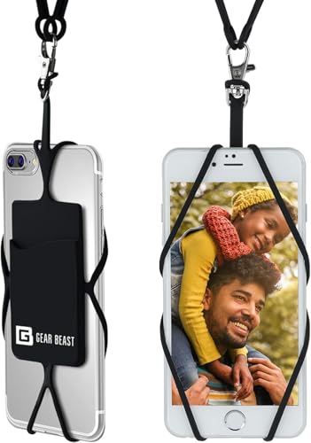 Gear Beast Cell Phone Lanyard - Universal Neck Phone Holder w/Card Pocket and Silicone Neck Strap - color: Clear