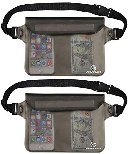 Freegrace Waterproof Pouches with Waist Strap / Pouch Case Bundle Set- Keep Your Phone & Valuables Dry and Safe - Waterproof Dry Bags for Boating Swimming Snorkeling Kayaking Beach Water Parks Pool - color: Gray