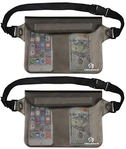 Freegrace Waterproof Pouches with Waist Strap / Pouch Case Bundle Set- Keep Your Phone & Valuables Dry and Safe - Waterproof Dry Bags for Boating Swimming Snorkeling Kayaking Beach Water Parks Pool - color: Gray