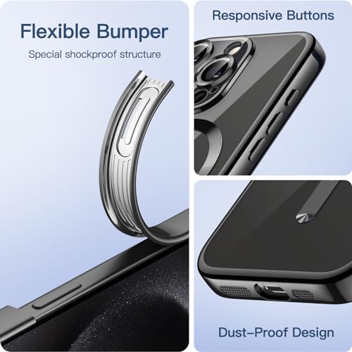 JETech Magnetic Case for iPhone 15 Pro, Black | Compatible with MagSafe, Camera Lens Protection, Electroplated TPU Frame, Shockproof Protection - color: Black