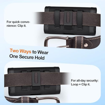 Phone Holster with Belt Clip Strong Magnetic Closure Nylon Leather - color: Black, size: M