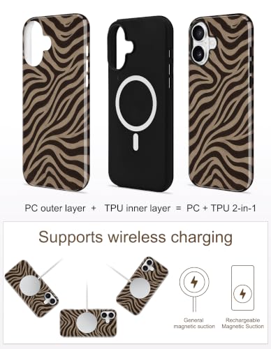 Jusy Magnetic Zebra Phone Case for iPhone 17 Pro Max,Coffee | Compatible with MagSafe, Cute Aesthetic Zebra Design, TPU and PC Protective Shockproof Cover - color: Coffee