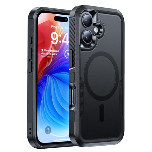 Magnetic for iPhone 17 Case Rugged Dual-Layer Shockproof Black | Military-Grade Heavy Duty Protection, Fit for Magsafe, Matte Finish Scratch Resistant Anti-Fingerprint, Anti-Slip Phone Cover - color: Black