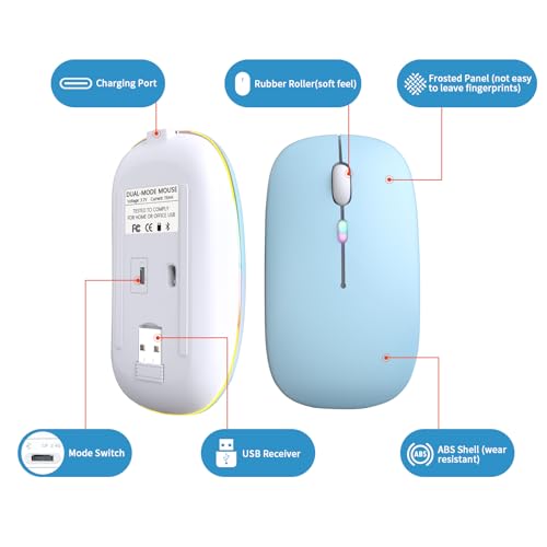 Afaartcci Rechargeable Wireless Mouse, Silent Bluetooth Mouse (Blue) - color: blue