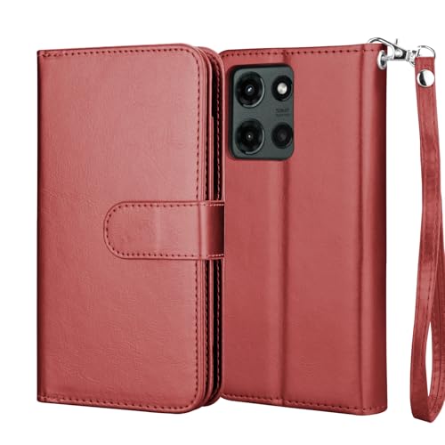 Njjex Wallet Case for Motorola Moto G 5G 2025, for Moto G 5G 2025 Case, [9 Card Slots] PU Leather ID Credit Card Holder Folio Flip [Detachable] Kickstand Magnetic Phone Cover & Lanyard [Wine Red] - color: Wine Red