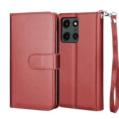 Njjex Wallet Case for Motorola Moto G 5G 2025, for Moto G 5G 2025 Case, [9 Card Slots] PU Leather ID Credit Card Holder Folio Flip [Detachable] Kickstand Magnetic Phone Cover & Lanyard [Wine Red] - color: Wine Red