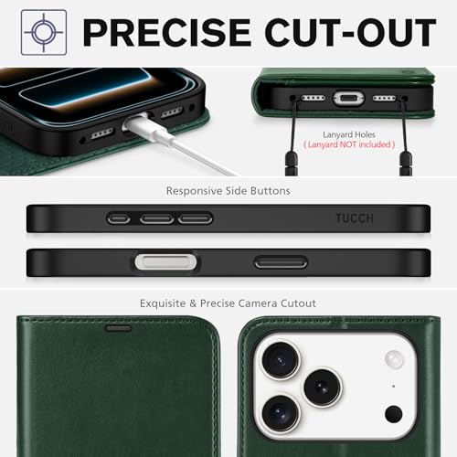 TUCCH Wallet Case for iPhone 17 Pro (6.3") 2025, 4 Card Holders, Evergreen | RFID Blocking, Viewing Stand, Shockproof TPU Shell, PU Leather, Magnetic Closure, Protective Folio Flip Cover - color: Evergreen