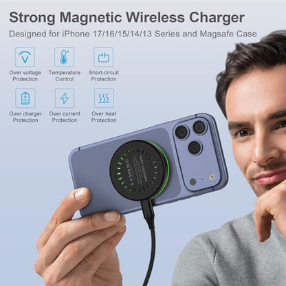 Super Fast Magnetic Wireless Charger Pad MagSafe 25W with 30W Power Adapter - color: Black