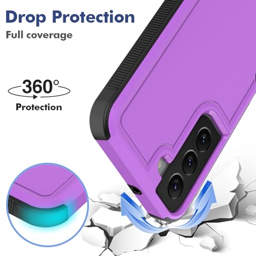 for Samsung Galaxy S22 Case: Dual Layer Protective Heavy Duty Cell Phone Cover Shockproof Rugged with Screen Protector - Military Protection Bumper Tough - Samsung Galaxy S22 5G 2022, 6.1 inch, Purple - color: Purple (PC) + Black (TPU)