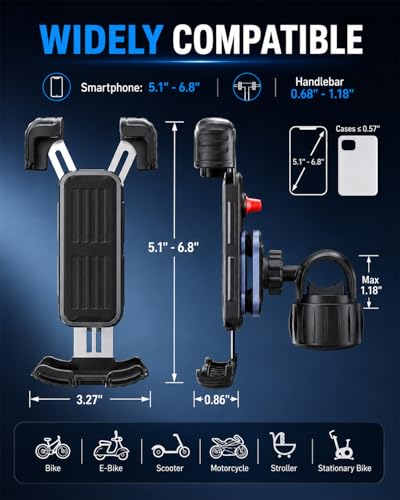 Hiboy Motorcycle Phone Mount Holder - Upgrade Vibration Dampener - 360° Rotatable Bicycle Phone Holder, Bike Scooter Handlebar Phone Clip for 5.1" - 6.8" Smartphones - style: Shock-absorbing