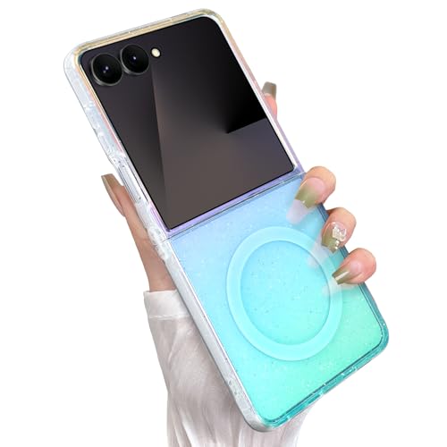 Glitter Case for Samsung Galaxy Z Flip 7 Case, Iridescent Colors | Compatible with Magsafe, Cute Aesthetic Gradient Girly Sparkly Bling Rainbow Magnetic Phone Cover for Women Girls - color: Iridescent Glitter, size: Samsung Galaxy Z Flip 7