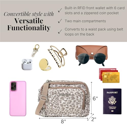 Baggallini Triple Zip with Front Wallet/Trifecta RFID Wallet Crossbody - color: Mocha Cheetah Print