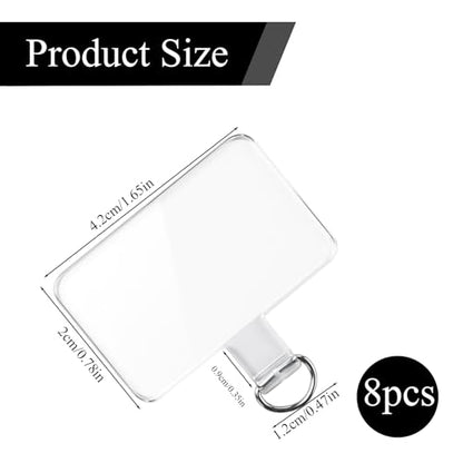 8 Pcs Cell Phone Tether Tab, Transparent Phone Tab for Lanyard Universal Tether Tabs for Most Smartphone Case Square Type Silver Buckle
