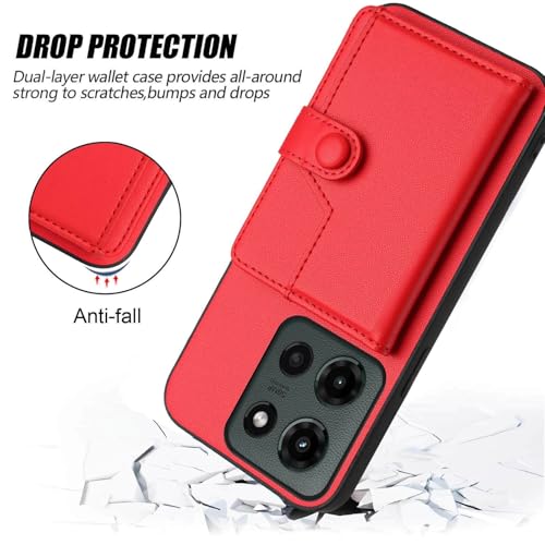 for Moto G 5G 2025 Back RFID Blocking Wallet Case, Red | PU leather, TPU interior, 5 card slots, cash/photo pocket, magnetic clasp, kickstand, 2-layer shockproof, scratch resistant - color: Red