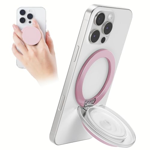 Grippopso for MagSafe Phone Grip, Magnetic Phone Grip Holder Phone Stand - color: Translucent Pink