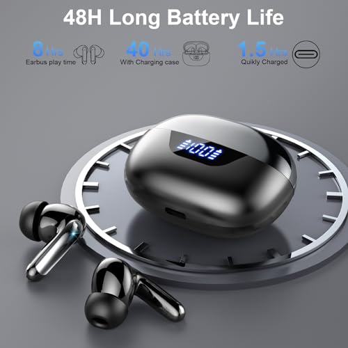 Wireless Earbuds, Bluetooth 5.3 Headphones Bass Stereo, 48Hours Playtime, 4 ENC Mic Clear Calls, Noise Cancelling Ear Buds with LED Display Charging Case,IPX7 Waterproof Earphone for Android iOS Black - color: Classical Black