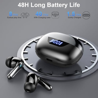 Wireless Earbuds, Bluetooth 5.3 Headphones Bass Stereo, 48Hours Playtime, 4 ENC Mic Clear Calls, Noise Cancelling Ear Buds with LED Display Charging Case,IPX7 Waterproof Earphone for Android iOS Black - color: Classical Black