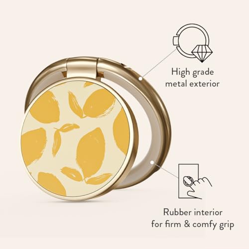 BURGA Cell Phone Ring, Holder Grip and Stand - Finger Phone Grip for Back of Smartphone Case, Kickstand 360 Rotation Ring - color: Lemon Tart, style: Gold