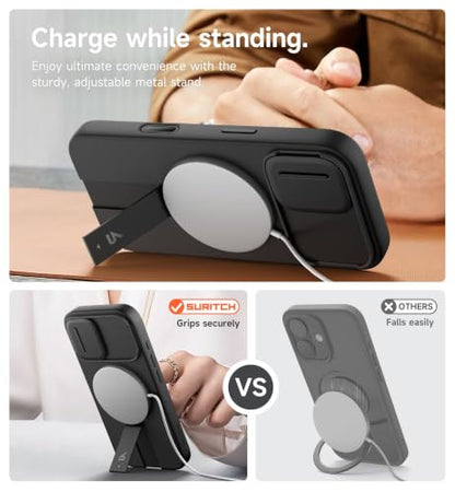 SURITCH for iPhone 17 Case with Camera Control Cover, Camera Slide Cover and Adjustable Kickstand, Compatible with MagSafe, Shockproof Bumper Protective Cases 6.3 Inch, Black - color: Black, size: IPhone 17-6.3"