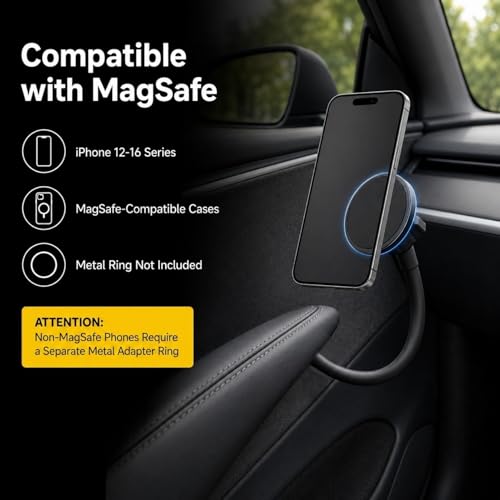 Magnetic Phone Mount Compatible with MagSafe, Designed for Model 3 Y Black