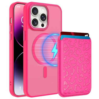 Magnetic Designed for iPhone 14 Pro Max Case 6.7" 2022, Hot Pink | [Compatible with Magsafe] [with Wallet & Card Holder] [Cute Cheetah Print] Slim Translucent Matte Phone Case - color: Hot Pink+Cheetah, size: iPhone 14 Pro Max