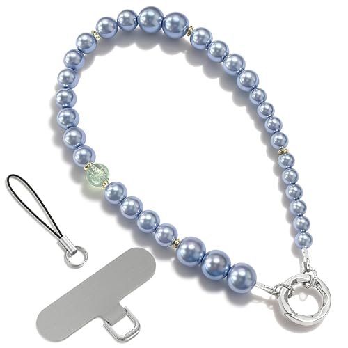 SURPHY Phone Charm, Handmade Beaded Phone Wrist Strap with Tether Tab - color: B- Pearl Ocean