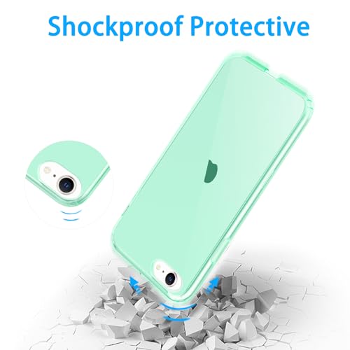 JJGoo Compatible with iPhone SE Case 2022/2020, Compatible with iPhone 7 8 Case Clear Soft Transparent Shockproof Protective Slim Thin Bumper Phone Cover, Green - color: Green