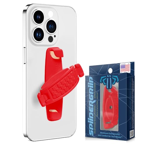 SpiiderGriip 360 Rotating Phone Grip – Flat-Fold Kickstand & Secure Strap – Works with iPhone, Android, Tablets & Cases – Comfortable & Durable (Red) - color: Red