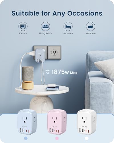 LENCENT Multi Plug Outlet Extender with USB C, Electrical Outlet Expander - color: Blue