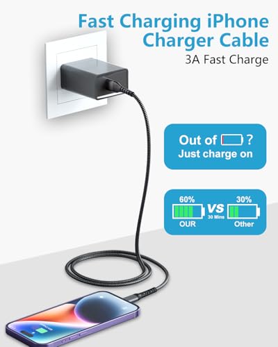 iPhone Charger Cable 10FT, [Apple MFi Certified] USB to Lightning Cable Fast Charging Braided iPhone Charging Cord cable Lead,Lightning Charger cable for iphone 14 13 12 11 Pro Max X 8 6 Plus and More