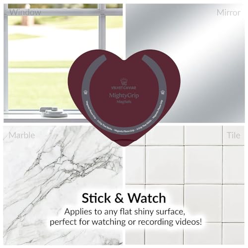 Velvet Caviar Suction Cup Phone Case Mount Compatible with MagSafe Devices Only - Magnetic Silicone Sticky Phone Grip Holder for iPhone Back of Phone - Mirror Gripper (Burgundy Heart 2.0) - color: Burgundy Heart 2.0