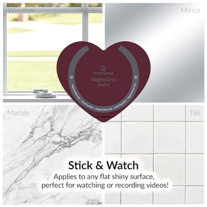 Velvet Caviar Suction Cup Phone Case Mount Compatible with MagSafe Devices Only - Magnetic Silicone Sticky Phone Grip Holder for iPhone Back of Phone - Mirror Gripper (Burgundy Heart 2.0) - color: Burgundy Heart 2.0