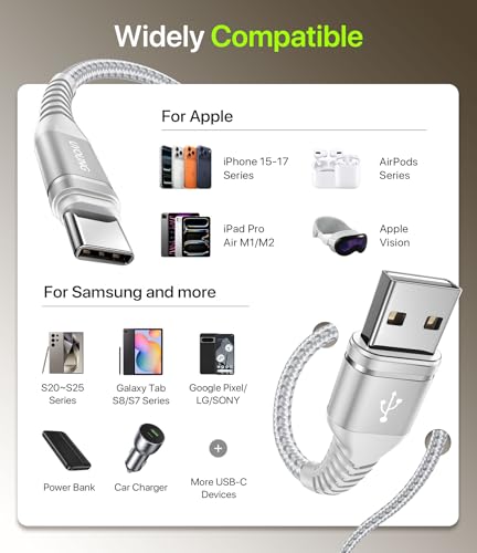USB C to C Cable 6FT 2Pack, USB C to USB C Cable Fast Charging iPhone USB C - color: Silver, size: 6FT, style: 60W USB A to USB C