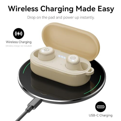 TOZO T10 Wireless Earbuds Powerful Bass Stereo Wireless Charging, APP, IPX8 - color: Matte Khaki