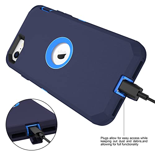 MXX Case Designed for iPhone SE Case 2020 /SE 2022 Heavy Duty Protective Case with Screen Protector [3 Layers] Rugged Rubber Protection Cover & Rotating 360 Degree Belt Clip SE 3rd/2nd Gen (Blue) - color: Blue