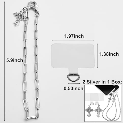 Phone Wrist Strap Metal Phone Chain Wristlet Strap Detachable Cellphone Lanyard Wrist with Tether Tab - color: 20_double-silver