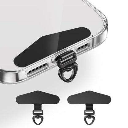 saxsion Heavy Duty Phone Tether Tab 360, Metal Lanyard Patch with 44lbs Load Capacity & Swivel Ring,2-Pack - color: Black*2