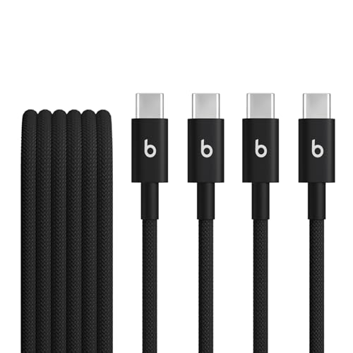 Beats USB-C to USB-C Woven Cable 2 Pack Fast Charging Durable/Tangle-Free Compatible Charger for Apple & Android Devices (1.5 m, 5 ft) - Bolt Black - color: Bolt Black, size: 5ft - 2 pack, style: USB-C to USB-C