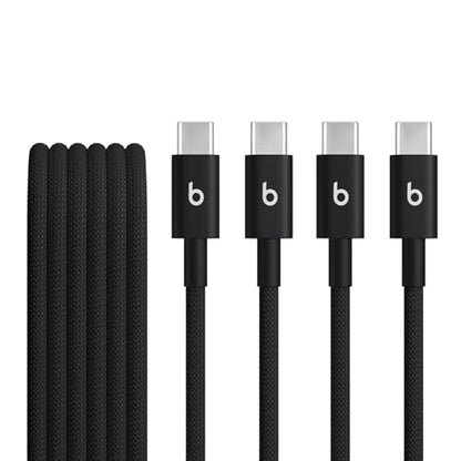 Beats USB-C to USB-C Woven Cable 2 Pack Fast Charging Durable/Tangle-Free Compatible Charger for Apple & Android Devices (1.5 m, 5 ft) - Bolt Black - color: Bolt Black, size: 5ft - 2 pack, style: USB-C to USB-C