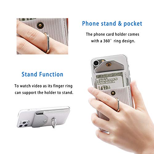 Self Adhesive Phone Card Wallet with Ring Stand Flip Cover, Polyester Grey - color: Polyester Grey