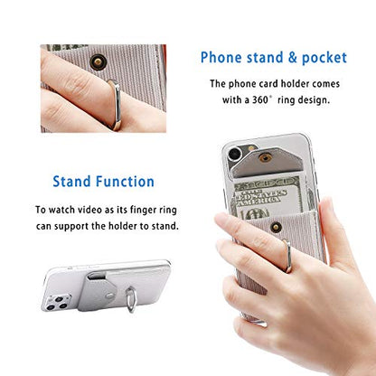 Self Adhesive Phone Card Wallet with Ring Stand Flip Cover, Polyester Grey - color: Polyester Grey